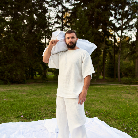 Pijama bărbați din muselină organică – tricou oversized & pantaloni lungi [1]