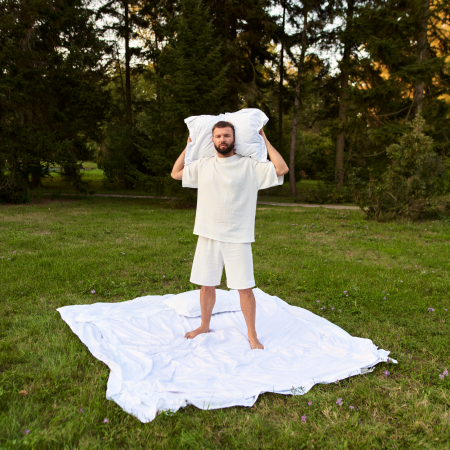 Bărbați - Set Pijamale Bărbați din Muselină Organică – Pantaloni Scurți și Tricou Lejer