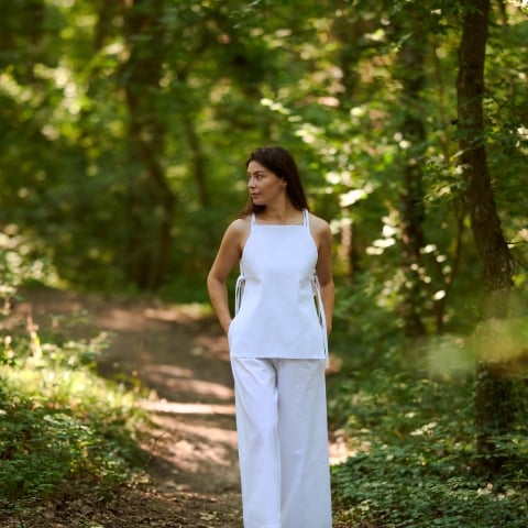 Outfit complet - Set top cu snururi si pantaloni lejeri