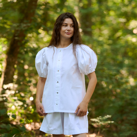 Topuri delicate - Top din Panza de bumbac cu nasturi metalici