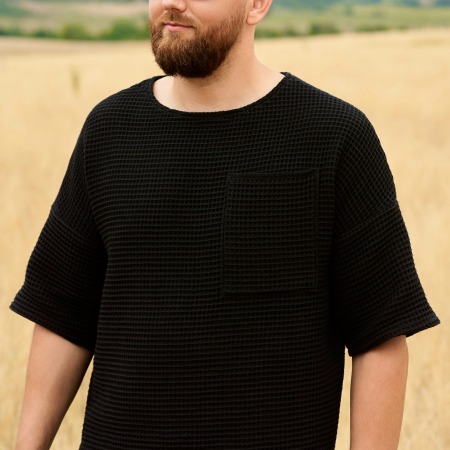 Bărbați - Tricou din Bumbac Waffle cu Buzunar Aplicat