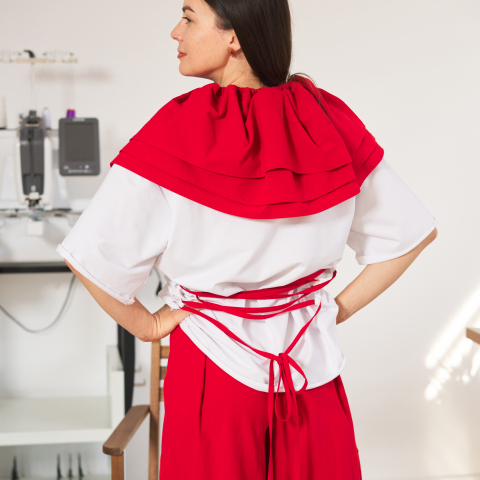 Tricou larg din bumbac, design cu șnur ajustabil – Confort și stil [3]