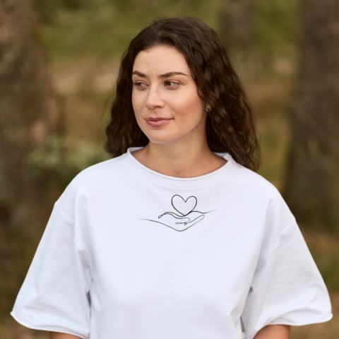 Poartă Artă - tricou pictat manual palma inima stilizata minimalist bumbac