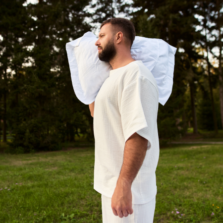 Bărbați - Tricou pijama bărbați din muselină organică – croială oversized