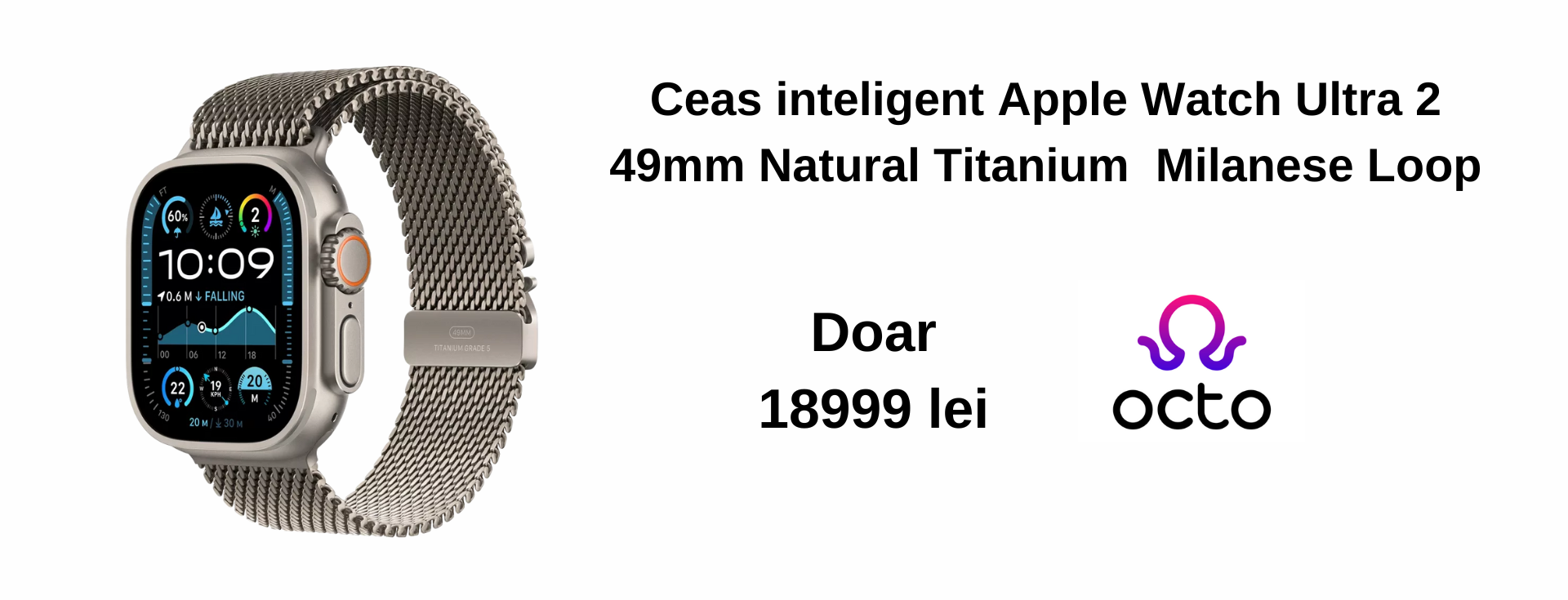 Apple Watch Ultra 2, 49mm, Natural Titanium, Milanese Loop