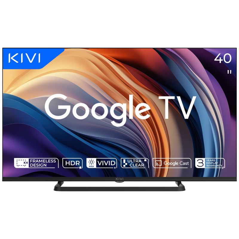 Tелевизор KIVI 40" LED SMART TV 40F710QB 1920x1080 FHD Google TV Чёрный (40' Super MVA, 1920x1080 FHD, SMART TV (Google TV), Google Assistant, Google Chromecast, WiFi, 3x HDMI, 2x USB, Bluetooth 5.0, RCA, Headphone jack 3.5 mm, DVB-T/T2/C, Sound by JVC, Speakers 2x8W Dolby Audio, BT+IR remote control, KIVI Media, Game Mode, OSD Language: ENG, RU, RO, VESA 200x200, 6.3 Kg) [1]