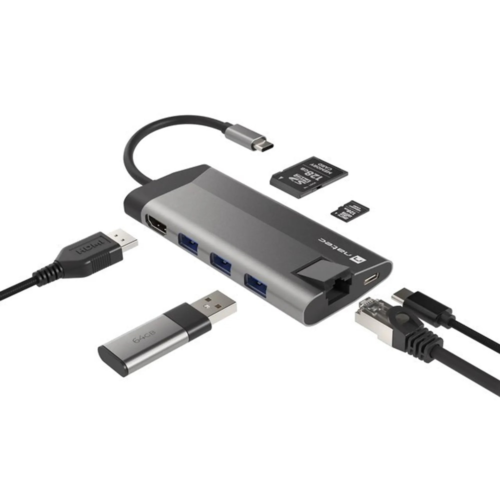 Natec Fowler Plus - многопортовый адаптер Usb-c Multiport Adapter 8 In 1, Usb 3.0 3x, Hdmi 4k, Usb-c Pd, Rj45, Sd, Micro. [3]