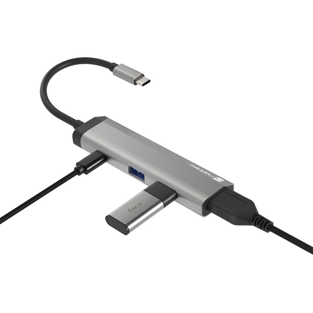 Natec Fowler Slim Адаптер Multiport USB-C 4 в 1 с 2x USB 3.0 Hub, HDMI 4K, USB-C PD [3]