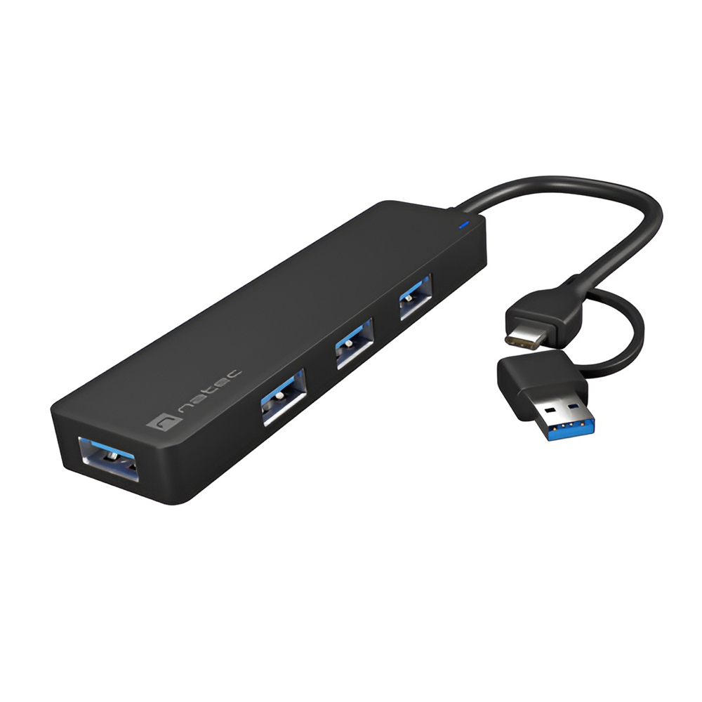 Natec Mayfly 4-Port Black + USB-A адаптер [1]