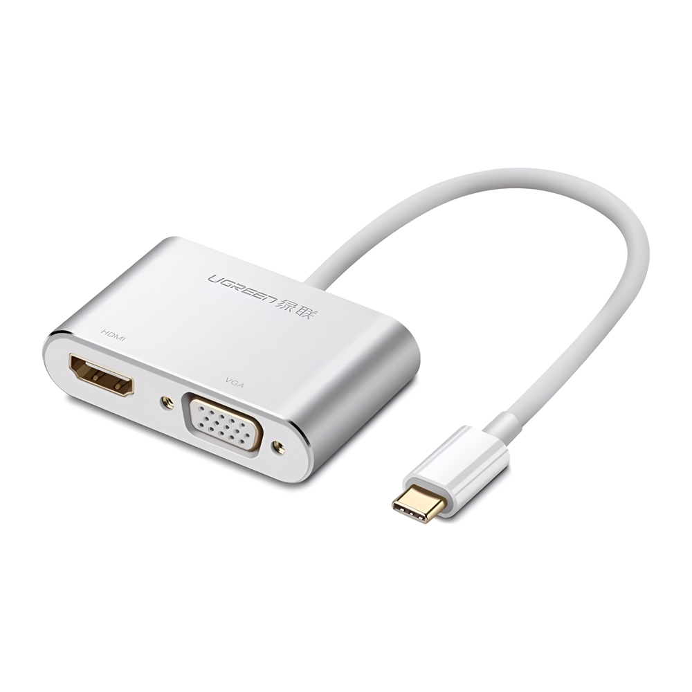 UGREEN Adapter USB-C to HDMI 4K@30Hz + VGA 1080p@60Hz (simultaneously use) with PD CM162, Silver [1]