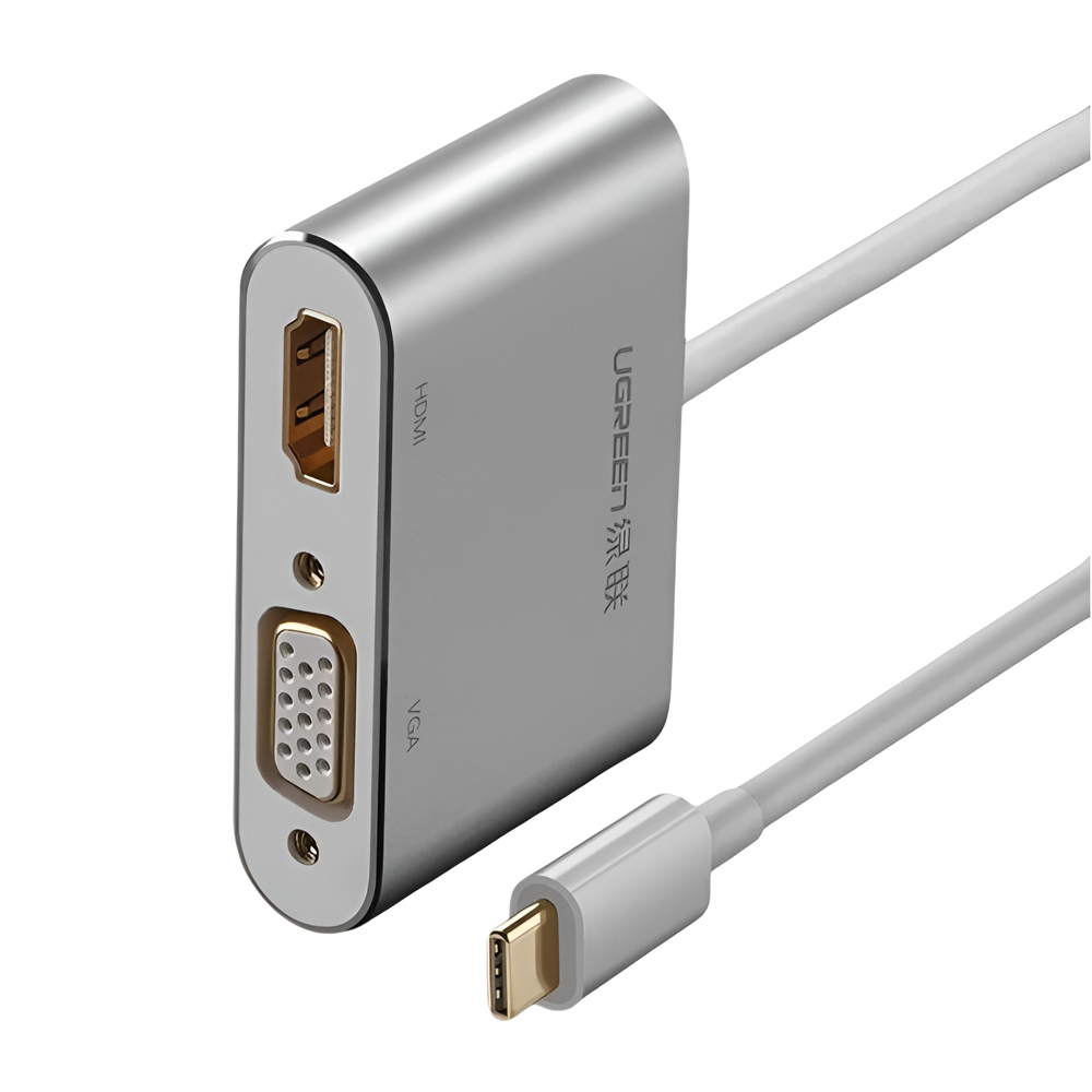 UGREEN Adapter USB-C to HDMI 4K@30Hz + VGA 1080p@60Hz (simultaneously use) with PD CM162, Silver [2]