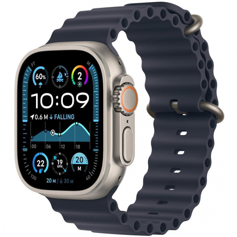 Apple Watch Ultra 2 GPS+LTE 49mm MX4D3 Natural Titanium Case, Navy Ocean Band [1]