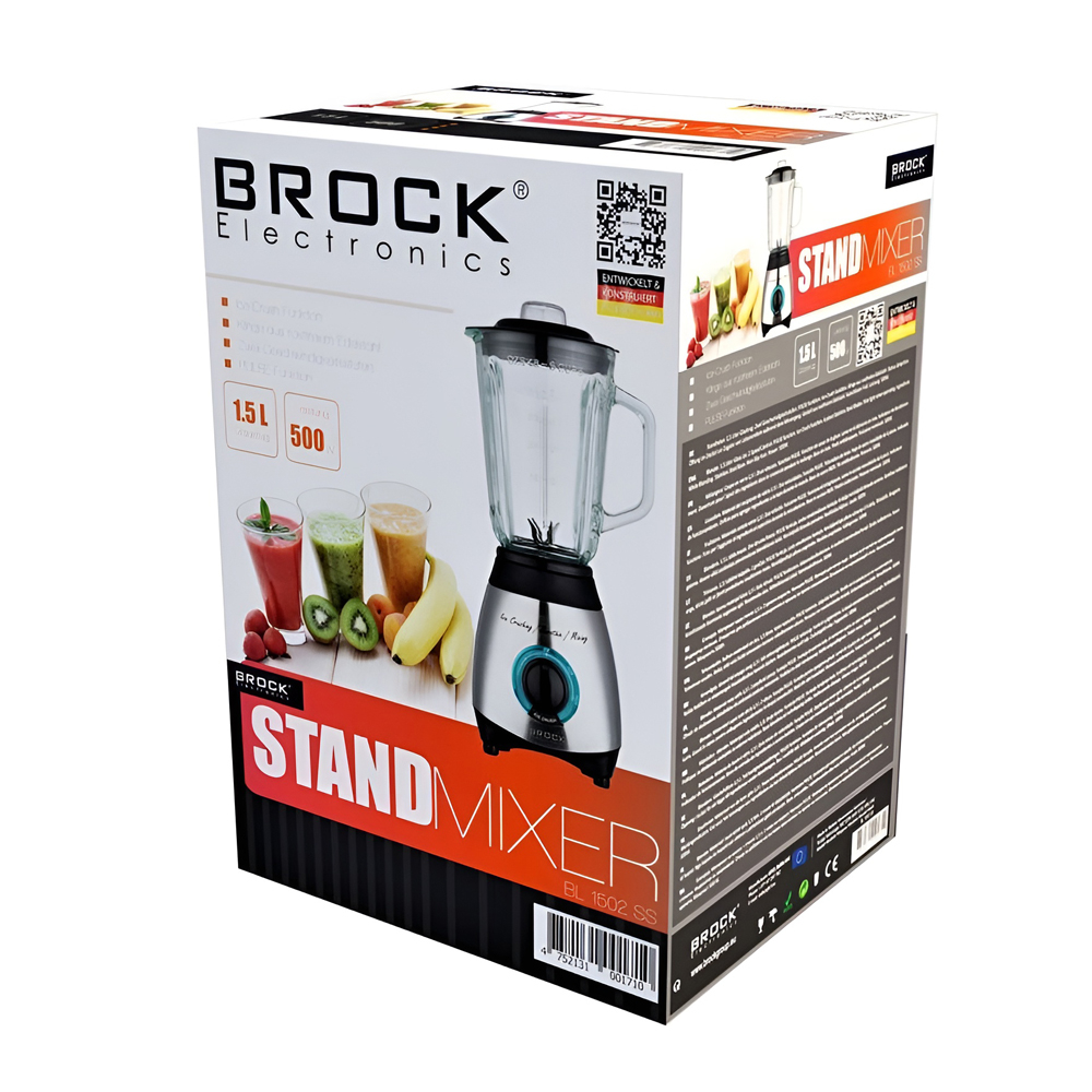Блендер BROCK BL 1502 SS, 1,5 л, Стеклянный кувшин, Стальная основа, 500 Вт. [4]