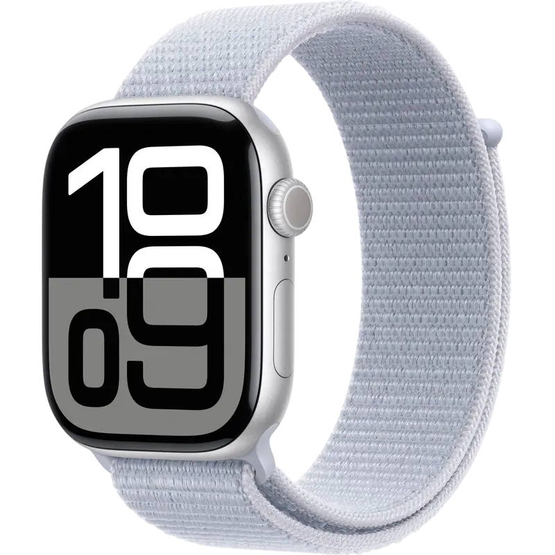 Ceas Apple Watch Series 10 GPS, 46mm Silver Aluminium Case with Blue Cloud Sport Loop, MWWN3 [1]