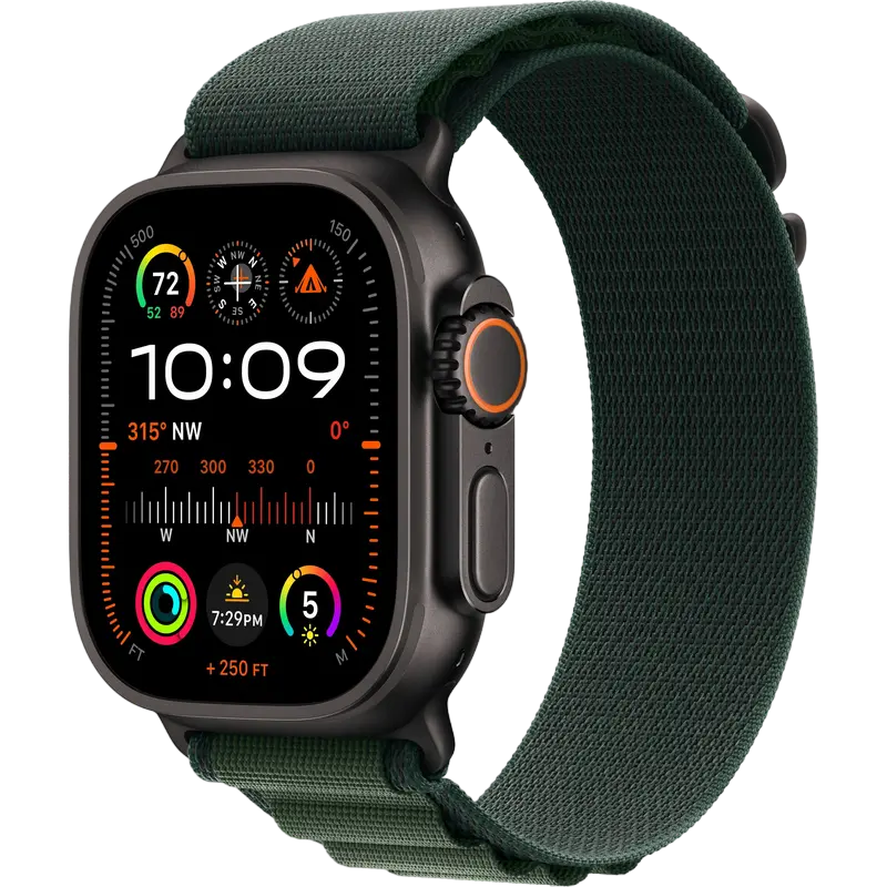 Ceas Apple Watch Ultra 2 GPS + Cellular, 49mm BlackTitanium Case with Dark Green Alpine Loop - Medium, MX4R3 [1]