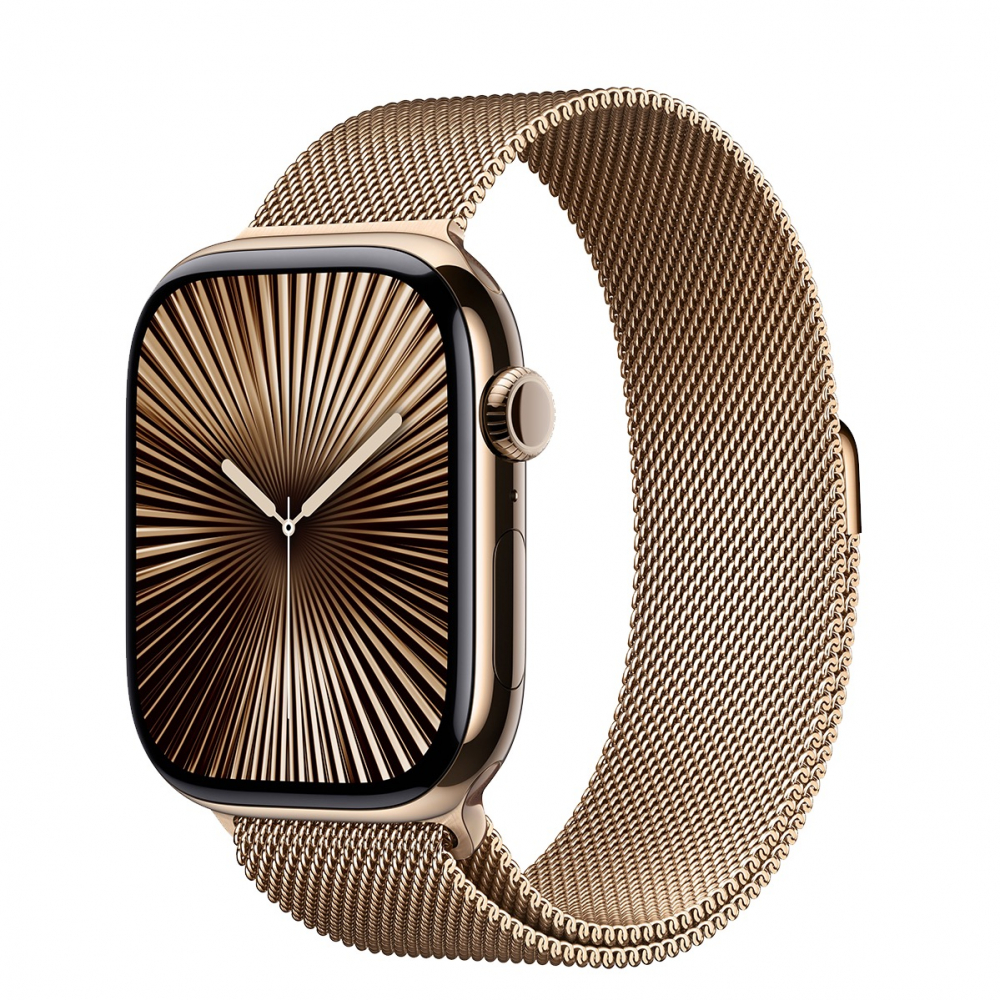 Ceas inteligent Apple Watch Series 10 GPS+LTE 46mm MC7T4 Gold Titanium Case with Gold Milanese Loop, S/M [2]
