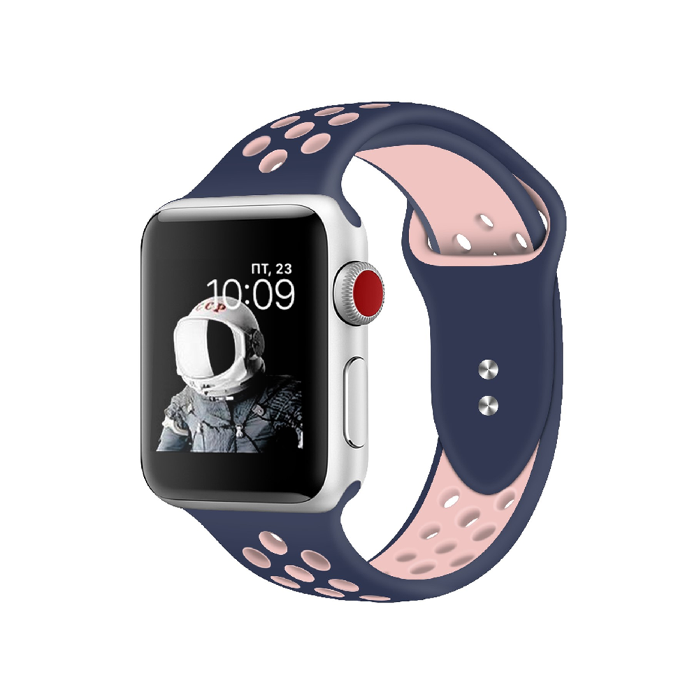 Силиконовый ремешок для спортивных часов Apple Watch 42/44/45 мм M/L синего и розового цветов. [1]