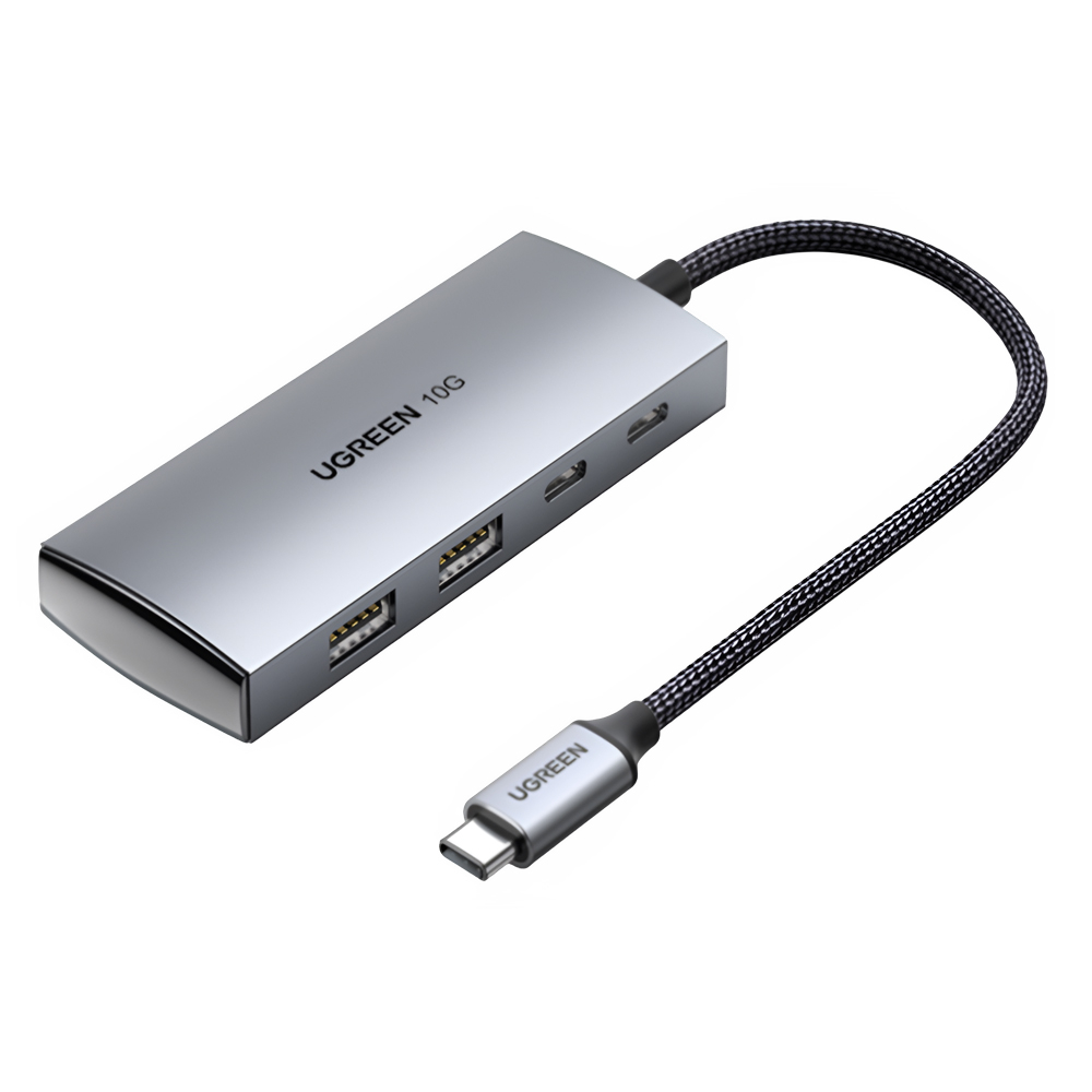 UGREEN HUB 4in1 Type-C 3.0 на 2*Type-C 3.2 + 2*USB 3.1 CM480, Серебристый [3]