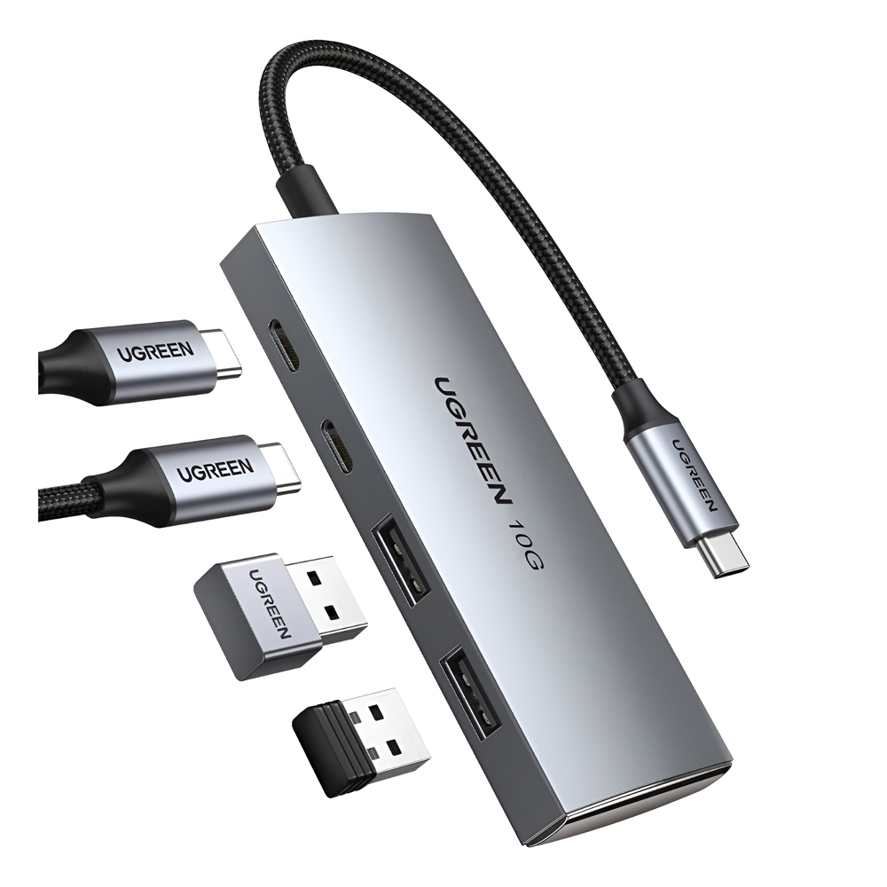 UGREEN HUB 4in1 Type-C 3.0 на 2*Type-C 3.2 + 2*USB 3.1 CM480, Серебристый [2]