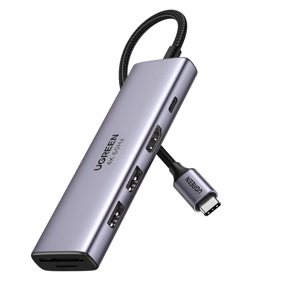 UGREEN HUB 6in1 Type-C 3.0 to 2*USB 3.0 + HDMI + SD/TF + PD 100W CM195, Space Grey [2]