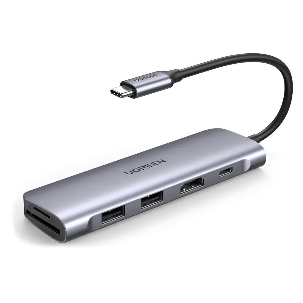 UGREEN HUB 6in1 Type-C 3.0 to 2*USB 3.0 + HDMI + SD/TF + PD 100W CM195, Space Grey [1]