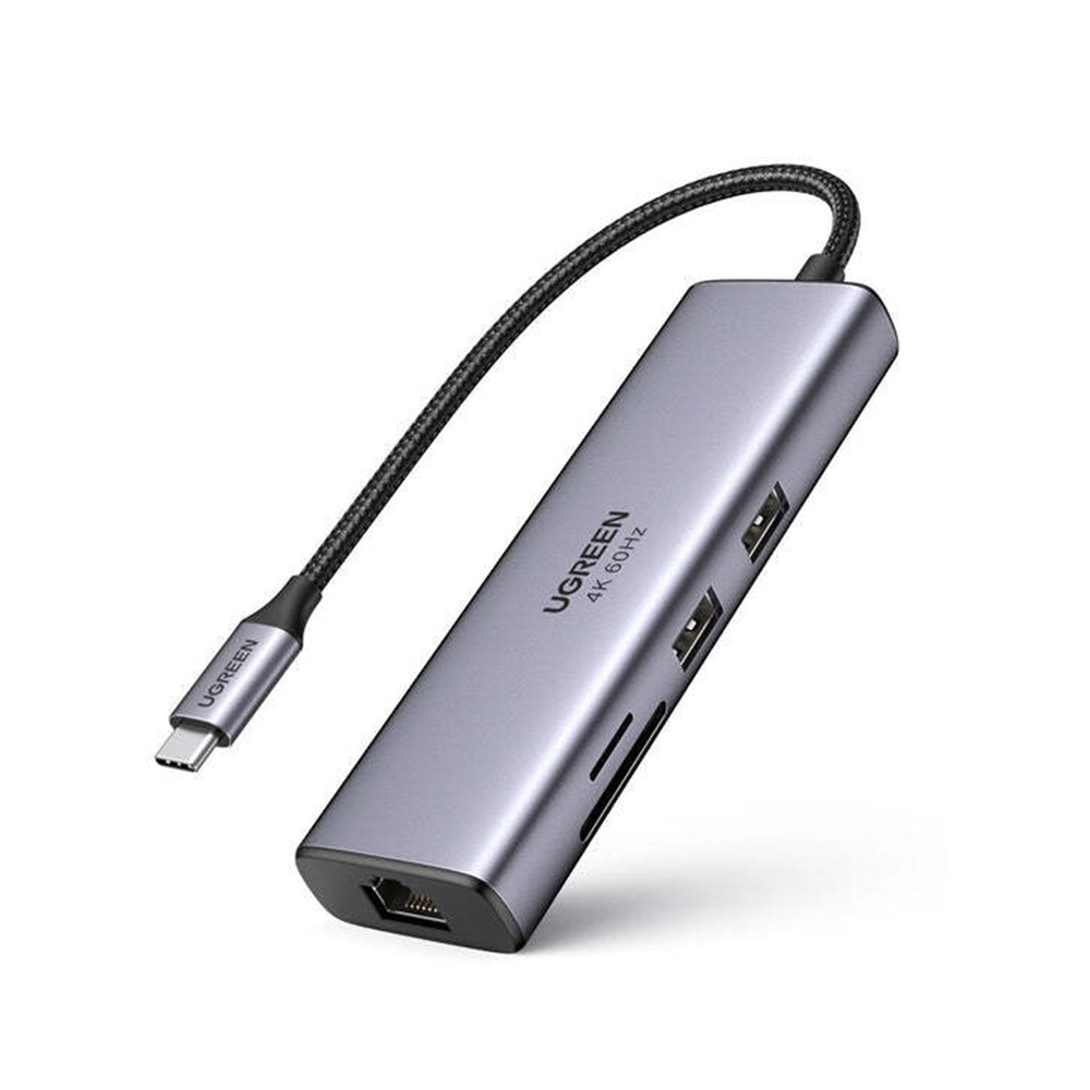 UGREEN HUB 7 в 1 Type-C 3.0 к + 2*USB 3.0 + HDMI + Gigabit RJ45 + SD/TF + PD 95W CM512, серый [1]