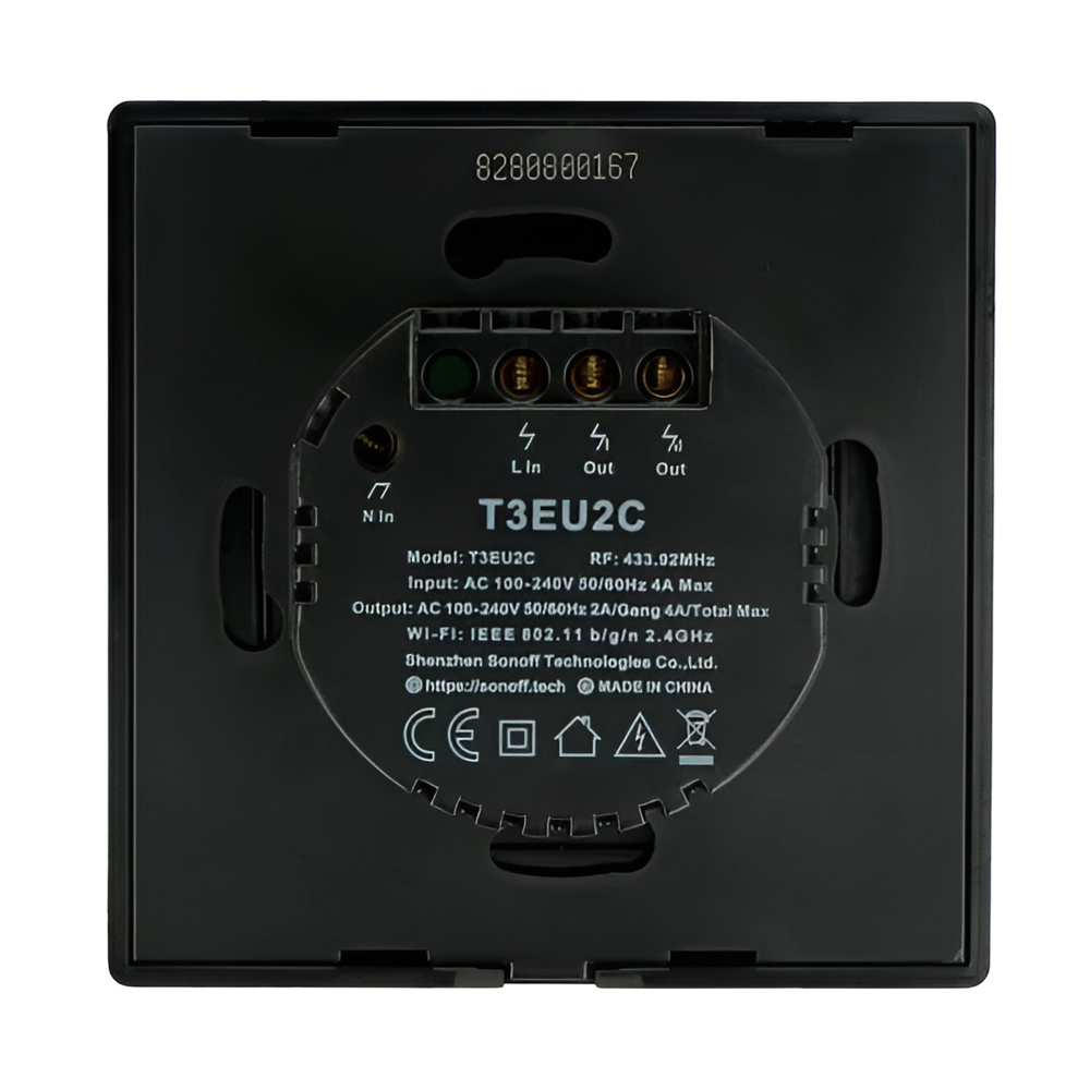 Sonoff Smart Wall Switch TX Series 2 Gang EU Wi-Fi, Black (T3EU2C) (Neutral Wire) [4]