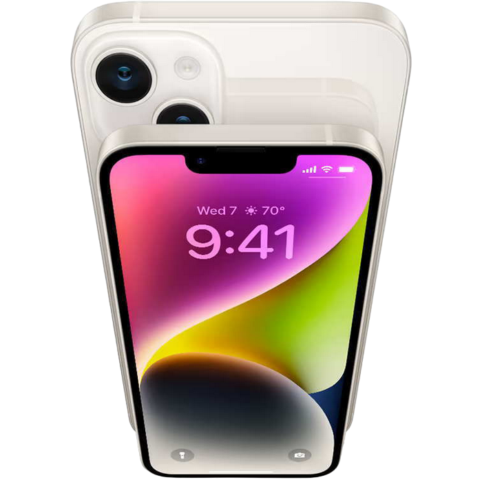 Телефон Apple iPhone 14, 128GB Starlight MD Diagonala ecranului: 6,1 ", Rezolutia ecranului: 2532x1170, Max. Rezoluția camerei: 12 MP, Cameră frontală: 12 MP, Capacitate acumulator: 3279 mAh, Chipset: Apple A15 Bionic, Platformă software: iOS, Grad de protecție: IP68 rezistent la praf/apă, [11]