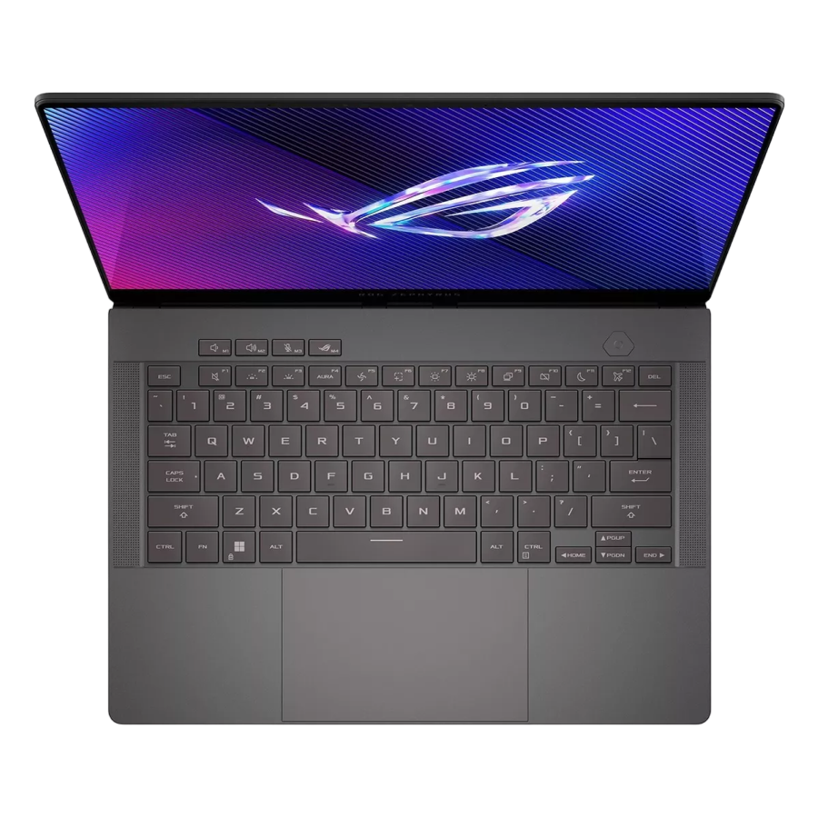 Ноутбук ASUS 14.0" ROG Zephyrus G14 GA403UV Gray - Ryzen 9 8945HS 32Gb 1Tb 14.0" OLED 3K (2880x1800) 120Hz Glare, AMD Ryzen 9 8945HS (8x Core, 4.0GHz - 5.2GHz, 16Mb), 32Gb (2x 16Gb onboard) LPDDR5X, 1Tb PCIE, GeForce RTX 4060 8Gb, HDMI, 802.11ax, Bluetooth, 1x USB4, 1x USB-C DP, 2x USB-A, Card Reader, IR FHD Webcam, No OS, 4-cell 73Wh Battery, Illuminated Keyboard, 1.5kg, Eclipse Gray [1]