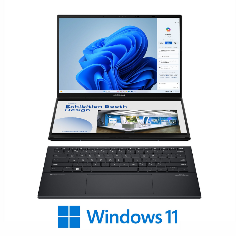 Laptop ASUS 14.0" Zenbook DUO OLED UX8406MA Gray - Core Ultra 9 185H 32Gb 1Tb Win 11 14.0" OLED WUXGA (1920x1200) Touch Glare, Intel Core Ultra 9 185H (16x Core, 6x 5.1GHz, 8x 3.8GHz, 2x 2.5GHz, 24Mb), 32Gb (Onboard) LPDDR5X, 1Tb PCIE, Intel Arc Graphics, HDMI, 802.11ax, Bluetooth, 2x USB-C TB4, 1x USB-A, IR FHD Webcam, Windows 11 Home, 4-cell 75Wh Battery, Soft Keyboard 0.3kg, 1.35kg, Inkwell Gray, Sleeve, ASUS Pen [4]