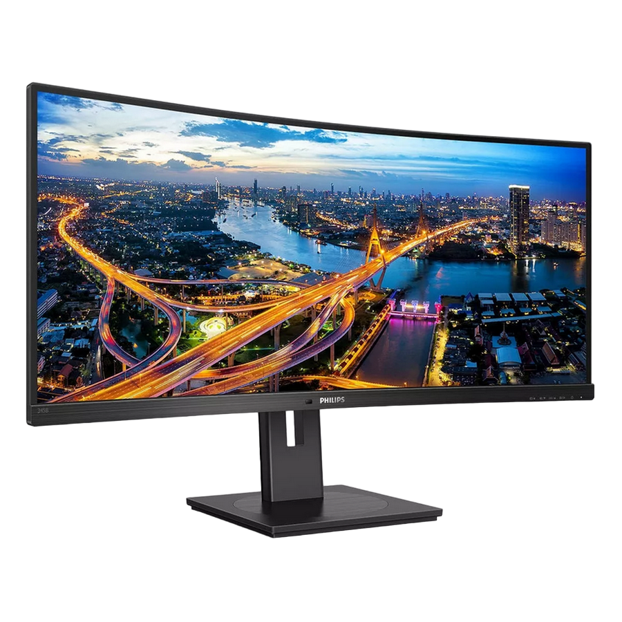 Изогнутый монитор PHILIPS 34" 345B1C, VA, 3440x1440, 100Гц, KVM, с динамиками, Pivot, Черный [2]