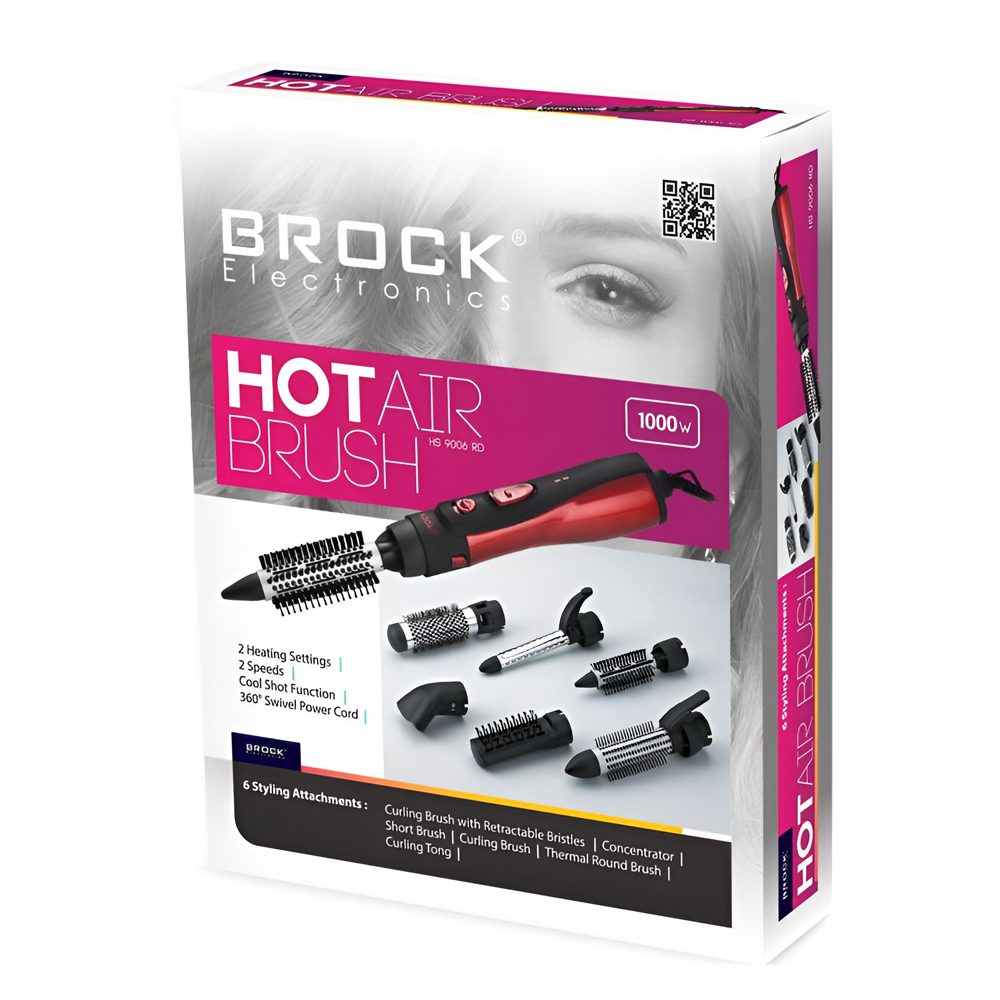 BROCK Hot Air Brush set with 6 tips HS 9006 RD, 1000W, Red [3]