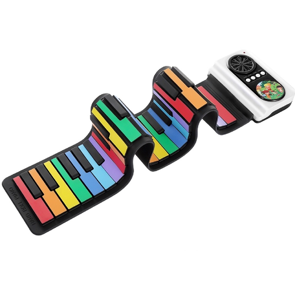 Pian pentru copii Bluetooth Roll up Piano 37 Colored keys.Rainbow Color [3]