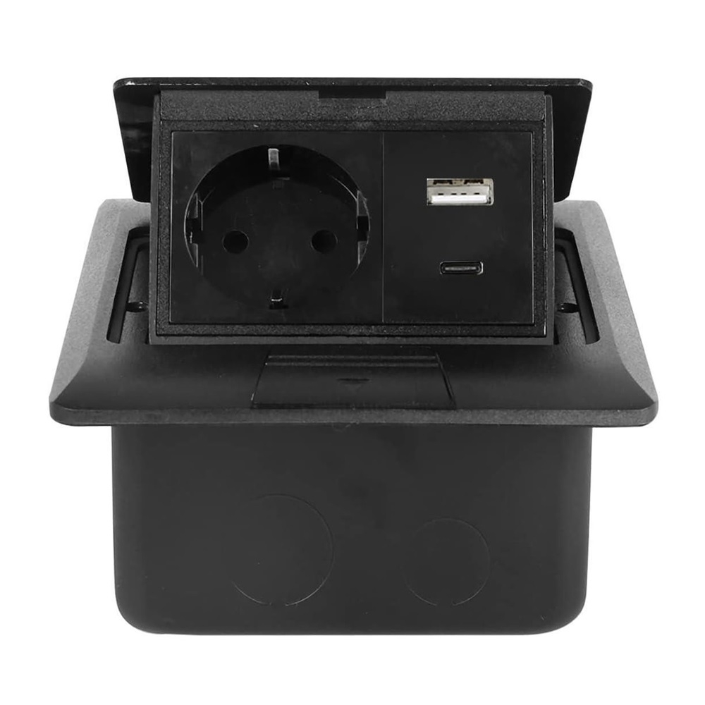 Multifunctional Desktop Socket, EU Plug, 1 Socket, 1 USB, 1 Type-C, Black [2]