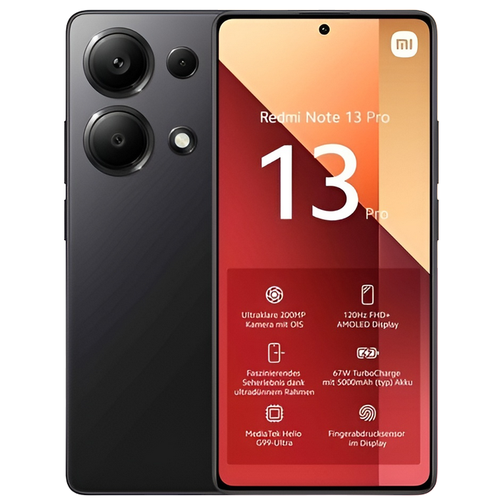 Telefon Redmi Note 13 Pro 12/512GB EU Midnight Black Diagonala ecranului: 6,67 ", Rezolutia ecranului: 2400x1080, Max. Rezoluția camerei: 200 MP, Cameră frontală: 16 MP, Capacitate acumulator: 5000 mAh, Chipset: Mediatek Helio G99 Ultra, Platformă software: Android, Grad de protecție: IP54, [3]