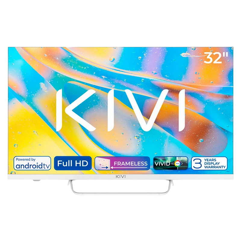 Televizor KIVI 32" LED SMART TV 32F760QW 1920x1080 FHD Android TV Alb (32'' White, 1920x1080 FHD, SMART TV (Android TV), Google Chromecast, Google Assistant, 3x HDMI, 2x USB, Headphone jack 3.5 mm, RCA, Wi-Fi 5G, Bluetooth 5.1, DVB-T/T2/C, OSD Language: ENG, RU, RO, Sound by JVC, Speakers 2x8W Dolby Audio, BT+IR Smart remote control RC40 with Voice control, VESA 200x100, 4.4 Kg) [1]