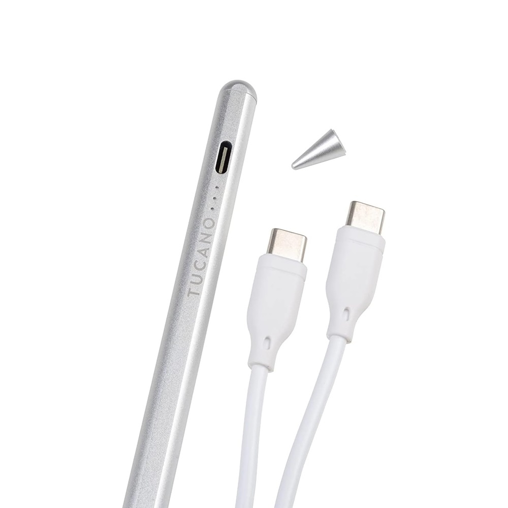 Tucano Stylus Pen Active Magnetic for iPad 7/8/9/10th gen | Air 10.9 4/5th gen | Pro 11 3/4th gen | Pro 12.9 5/6th gen | iPad Mini, Silver [3]