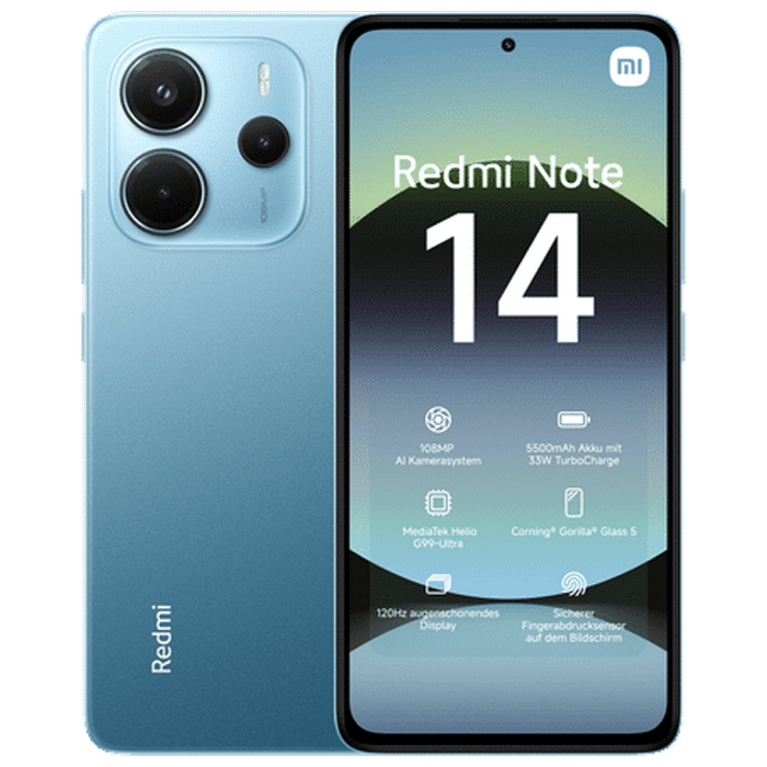 Телефон Xiaomi Redmi Note 14 4G 8/256ГБ EU Blue Диагональ экрана: 6,67 ", Разрешение экрана: 2400x1080, Макс. разрешение камеры: 108 MP, Фронтальная камера: 20 MP, Ёмкость аккумулятора: 5500 mAh, Чипсет: Mediatek Helio G99 Ultra, Программная платформа: Android, Степень защиты: IP54, [1]