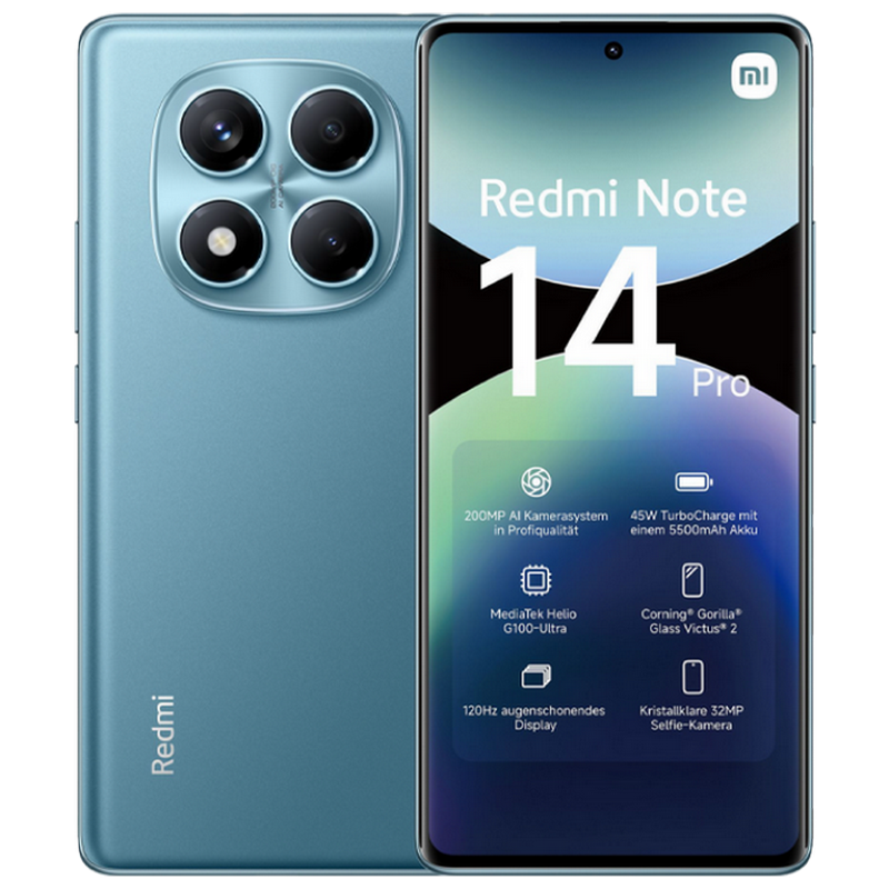 Телефон Xiaomi Redmi Note 14 Pro 4G 8/256ГБ EU Blue Диагональ экрана: 6,67 ", Разрешение экрана: 2400x1080, Макс. разрешение камеры: 200 MP, Фронтальная камера: 32 MP, Ёмкость аккумулятора: 5500 mAh, Чипсет: Mediatek Helio G100 Ultra, Программная платформа: Android, HyperOS, Степень защиты: IP64, [1]