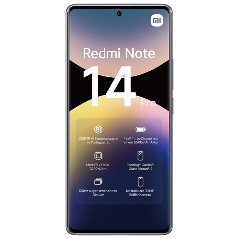 Телефон Xiaomi Redmi Note 14 Pro 4G 8/256ГБ EU Purple Диагональ экрана: 6,67 ", Разрешение экрана: 2400x1080, Макс. разрешение камеры: 200 MP, Фронтальная камера: 32 MP, Ёмкость аккумулятора: 5500 mAh, Чипсет: Mediatek Helio G100 Ultra, Программная платформа: Android, HyperOS, Степень защиты: IP64, [3]
