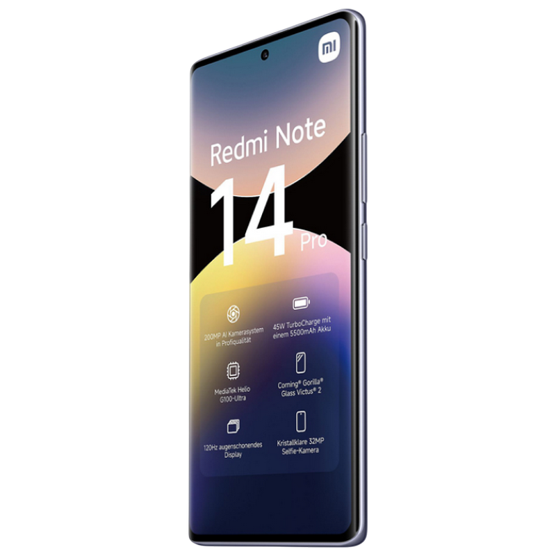 Телефон Xiaomi Redmi Note 14 Pro 4G 8/256ГБ EU Purple Диагональ экрана: 6,67 ", Разрешение экрана: 2400x1080, Макс. разрешение камеры: 200 MP, Фронтальная камера: 32 MP, Ёмкость аккумулятора: 5500 mAh, Чипсет: Mediatek Helio G100 Ultra, Программная платформа: Android, HyperOS, Степень защиты: IP64, [4]