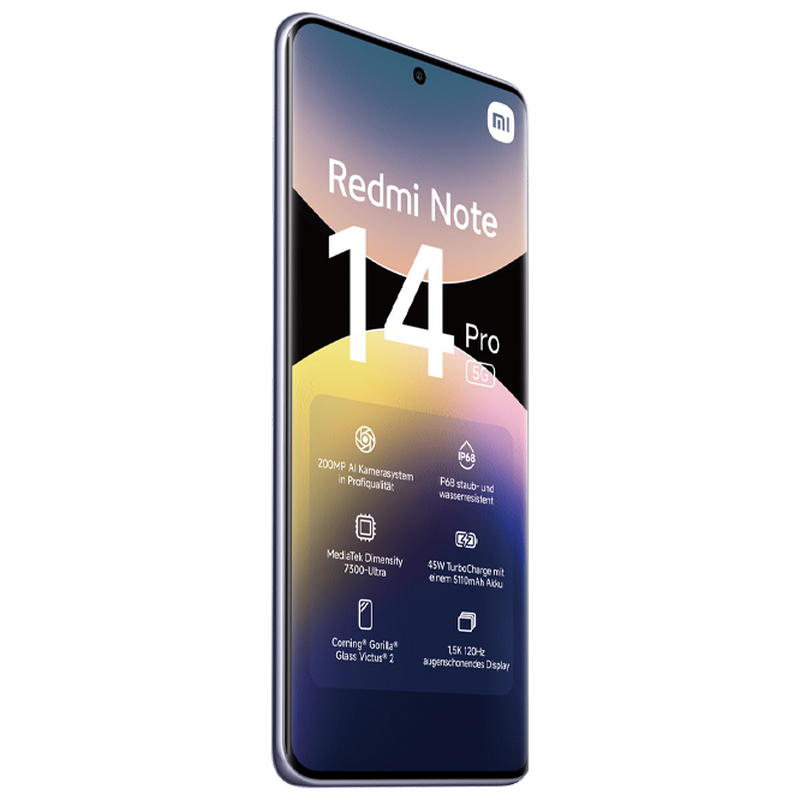 Телефон Xiaomi Redmi Note 14 Pro 5G 8/256ГБ EU Lavender Purple Диагональ экрана: 6,67 ", Разрешение экрана: 2712x1220, Макс. разрешение камеры: 200 MP, Фронтальная камера: 20 MP, Ёмкость аккумулятора: 5110 mAh, Чипсет: Mediatek Dimensity 7300 Ultra, Программная платформа: Android, HyperOS, Степень защиты: IP68 пыле/водостойкий, [3]