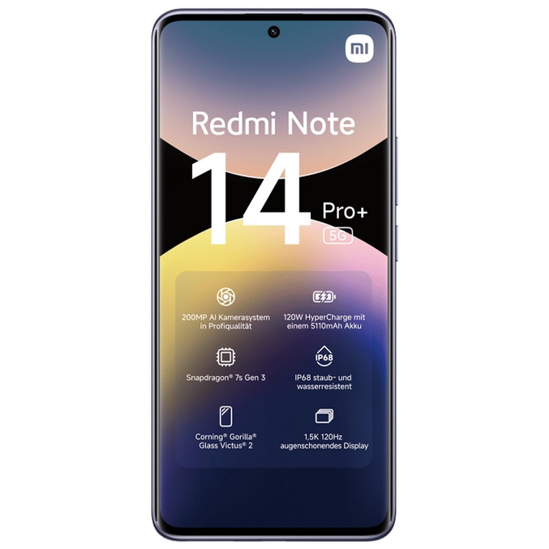 Телефон Xiaomi Redmi Note 14 Pro Plus 5G 12/512ГБ EU Lavender Purple Диагональ экрана: 6,67 ", Разрешение экрана: 2712x1220, Макс. разрешение камеры: 200 MP, Фронтальная камера: 20 MP, Ёмкость аккумулятора: 5110 mAh, Чипсет: Qualcomm SM7635 Snapdragon 7s Gen 3, Программная платформа: Android, HyperOS, Степень защиты: IP68 пыле/водостойкий, [3]