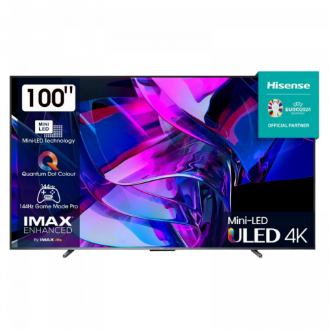 Televizoare si Proiectoare - Televizor Hisense 100" LED SMART TV 100U7KQ Mini LED 3840x2160 VIDAA OS 4K Gri (100'' VA, MiniLED 3840x2160 UHD Quantum Dot Display, FALD, up to 144 Hz, SMART TV (VIDAA U7.0 OS), 4 HDMI, 2 USB, Dolby Vision, HDR10+, HLG, Wi-Fi (802.11ac, dual-band (2.4G and 5G), DVB-T/T2/C/S2, OSD Language: ENG, RU, RO, 50W Speakers 2.1 CH Dolby Atmos, VESA 400x600, 69,4 Kg)