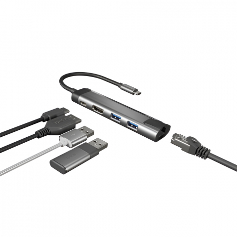 Natec Fowler Go USB-C Multiport Adapter 5 în 1 2x USB 3.0 Hub, HDMI 4K, USB-C PD, RJ45 [2]