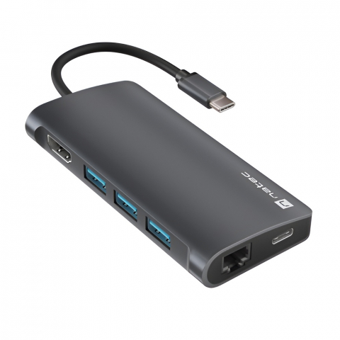 Echipamente de retea - Natec Fowler Plus Hub Usb-c Multiport Adapter 8 In 1 Natec Fowler 2 V2 3x Usb 3.0 Hub, Hdmi 4k, Usb-C, Rj45, Sd, Micro Sd