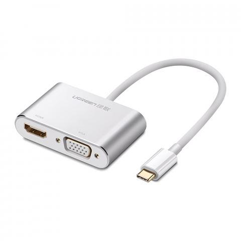Electronice - UGREEN Adapter USB-C to HDMI 4K@30Hz + VGA 1080p@60Hz (simultaneously use) with PD CM162, Silver