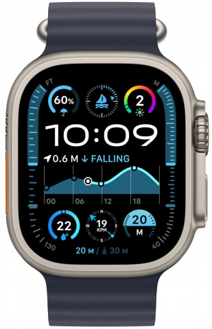 Apple Watch Ultra 2 GPS+LTE 49mm MX4D3 Natural Titanium Case, Navy Ocean Band [1]