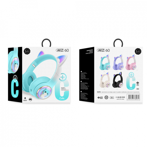 Musen Wireless Kids Headphones on ear AKZ-60 (Cat), Turqoise [1]