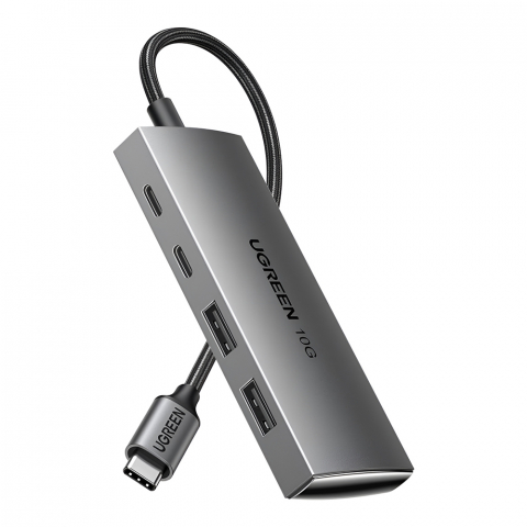 Echipamente de retea - UGREEN HUB 4in1 Type-C 3.0 to 2*Type-C 3.2 + 2*USB 3.1 CM480, Silver